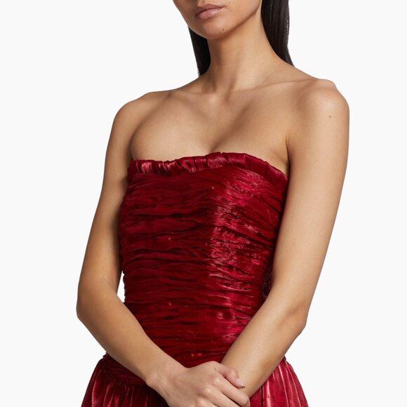 Aje Regent Strapless Drop Waist Midi Dress in Garnet Red - Picture 2 of 14